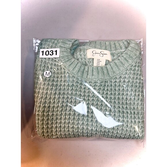 Jessica Simpson Waffle Knit Sweater Vest Cropped L Light Green Preppy Academia - Picture 8 of 8